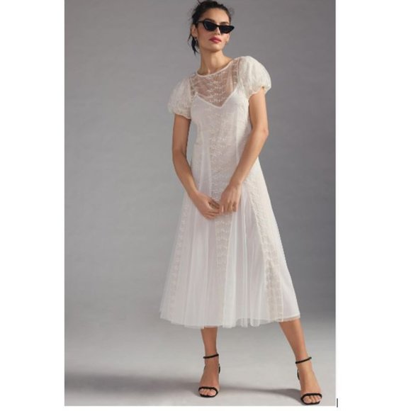 Anthropologie Dresses & Skirts - Forever That Girl Cap-Sleeve Sheer Dress in Ivory from Anthropologie- Small- NWT